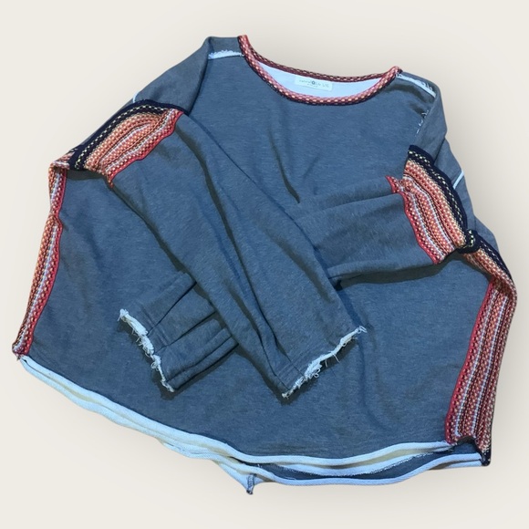 Natural Life - Colorful Knit Trim - Oversized Sweatshirt - Boho Sleeves - L/XL - Picture 9 of 12